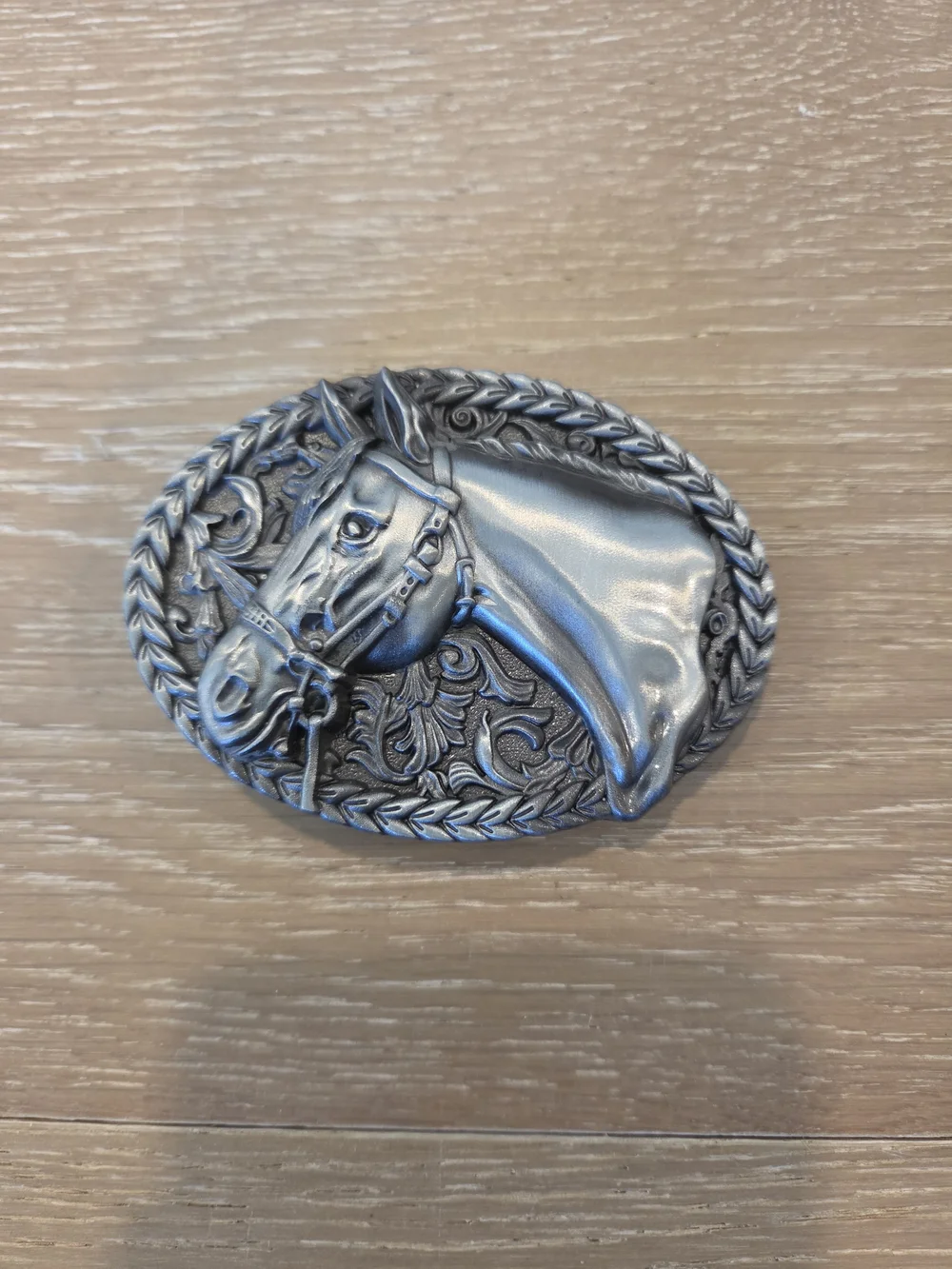 Western Horse Head Oval Belt Buckle Silver Tone